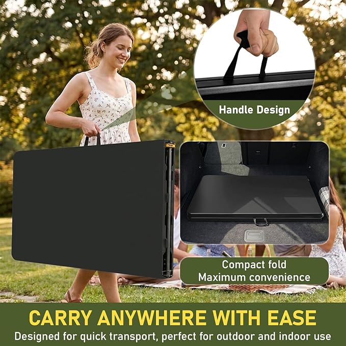 BestOffice 8 FT Picnic Table Plastic Camping Table Portable Square Height Folding Table Perfect for Picnics, Parties, Party and Camping, Black