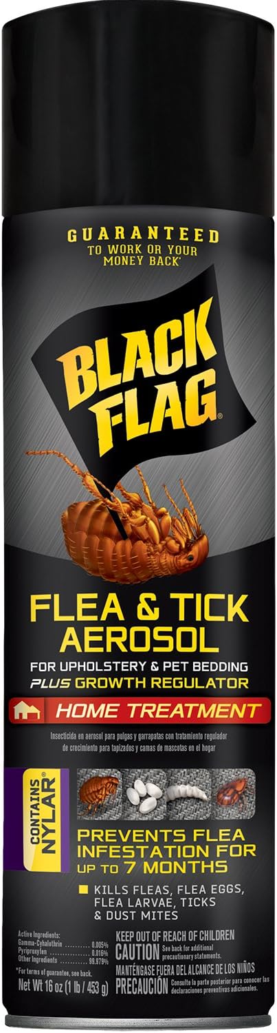 Black Flag Flea & Tick Killer for Upholstery & Pet Bedding Aerosol, 16-Ounce