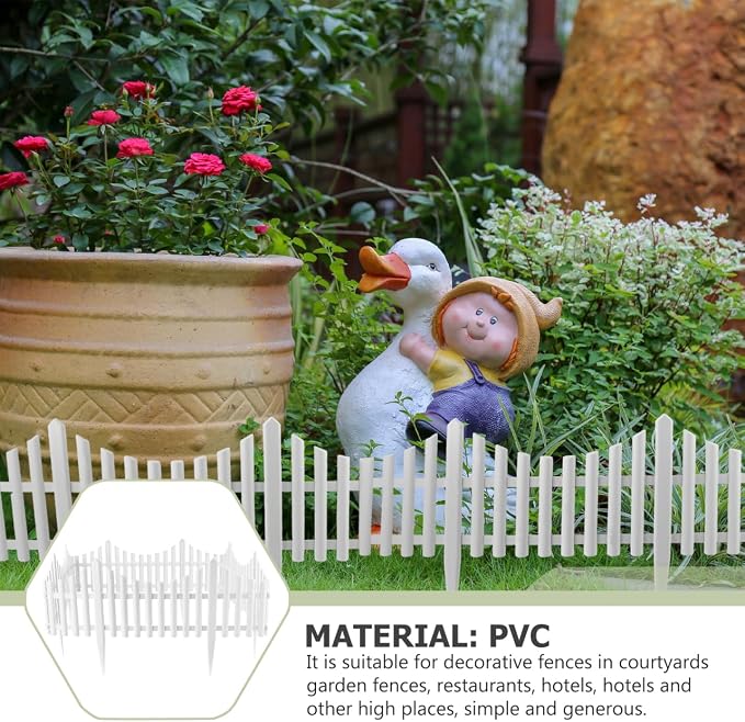 5 Pcs Flexible Picket Fence Garden Border, Plastic Decorative Landscape Edging Fences, Grass Lawn Flowerbeds Plant Borders, White (Overall Length 120 Inches)
