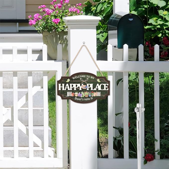 HOURIA 3D Welcome to my Happy Place Don't Ruin it Sign for Patio Yard Garden Decor,Funny Garden Signs for Outside,Gardening Gifts for Gardeners Women Men,Plant Lover Gifts