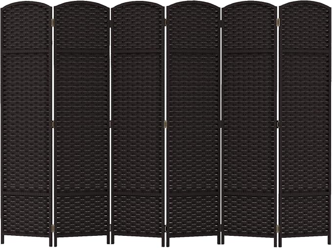 Room Divider 6 Panel Screen 5.6 Ft Tall Partition Room Dividers Brown Privacy Screens Folding Room Separation Free Standing Waterproof Wood Frame Wall Divider