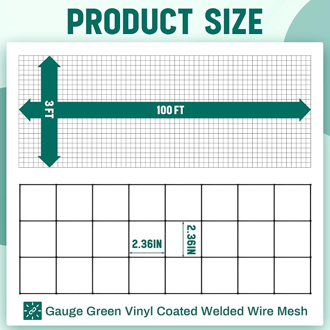 Gisafai 16 Gauge Galvanized Welded Wire Fence 3 ft x 100 ft PVC Coated Hardware Cloth, 2.36" x 2.36" Mesh, Heavy Duty Garden Fencing Roll for Chicken, Dog Yard, Deer Cattle & Animal Protection(Black)