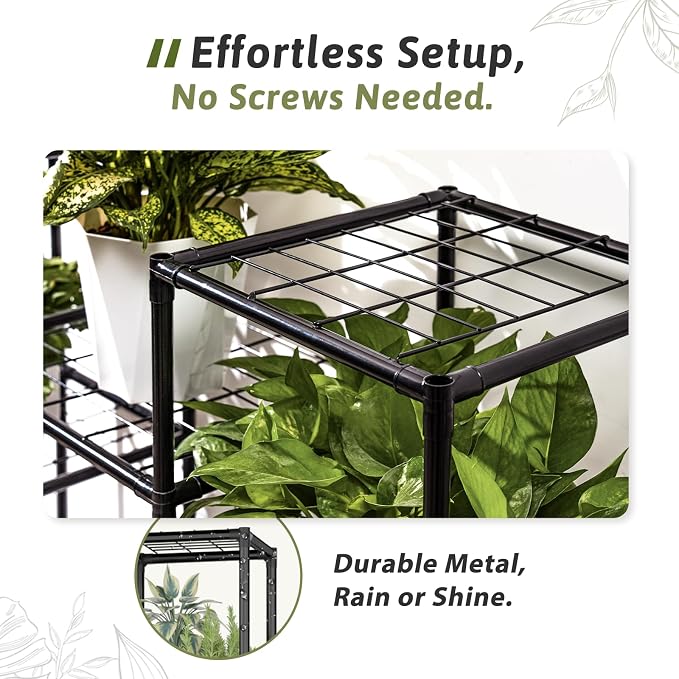 GENTINGBRO Metal Plant Stand Outdoor 63" Tall Plant Shelf for Plants 14-Tier Large Plant Sheves for Indoor Plants Living Room Heavy Duty Rack Garden Balcony Patio Hanging Planter