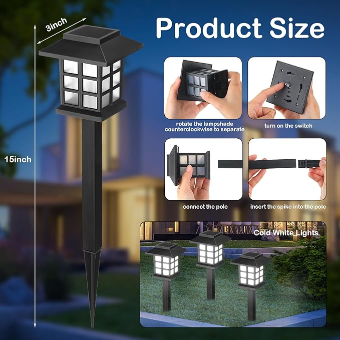 Hortsun 20 Pack Solar Pathway Lights, Outdoor Garden Solar Waterproof LED Landscape Lights for Yard Patio Lawn Pathway Decoration(Cold White)