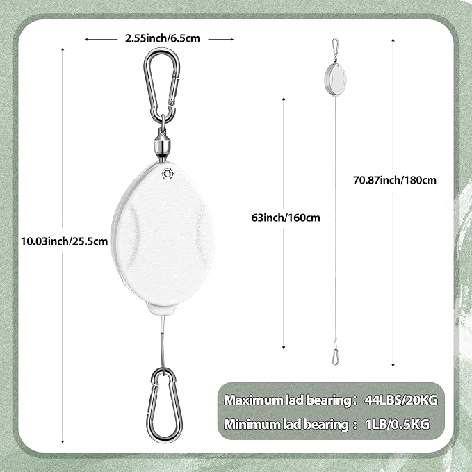 Leinuosen 4 Pack Upgraded Plant Pulleys for Hanging Plants Heavy Duty Retractable Plant Hanger, 304 Stainless Steel Rope Adjustable Climbing Hook for Garden Baskets Pots, Birds Feeder (White)