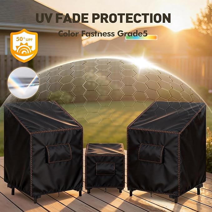 SUNICO 3 PCS Patio Furniture Covers, Outdoor Set Covers 420D Waterproof, Fit Patio Furniture Outdoor Bistro Set for 2 Chairs and Side Table, Black