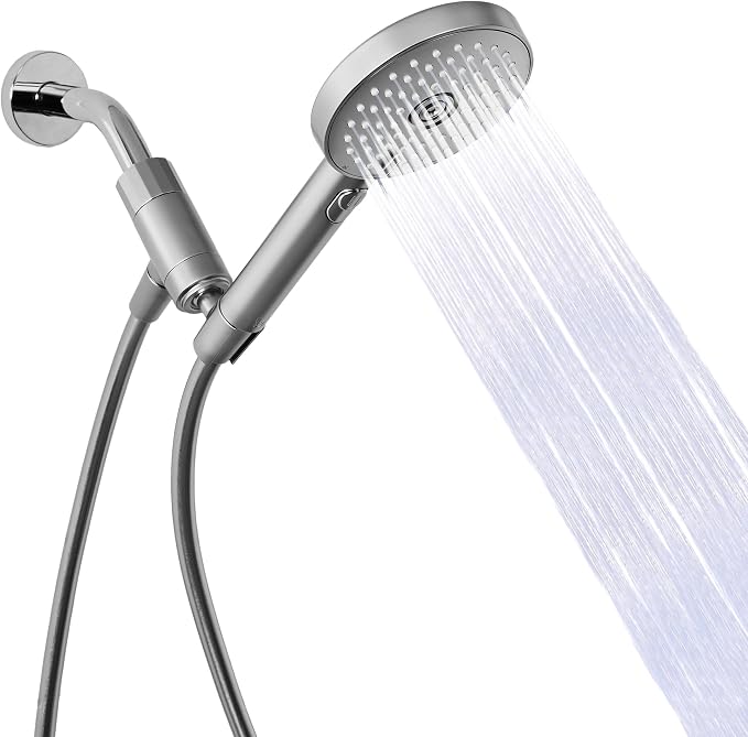 Sproos! Handheld Shower Head, High Pressure, 3 Spray Functions Plus Pause, Extra Long 70 Inch Hose, Silicone Nozzles, 7 Colors (Moonlight)