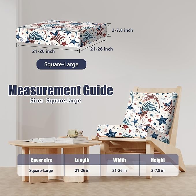 4Pcs Patio Stretch Cushion Covers, Outdoor Couch & Sofa Replacement Slipcovers for Patio Furniture Cushion Covers, Washable Reusable Furniture Protector, Square Large, Retro Stars