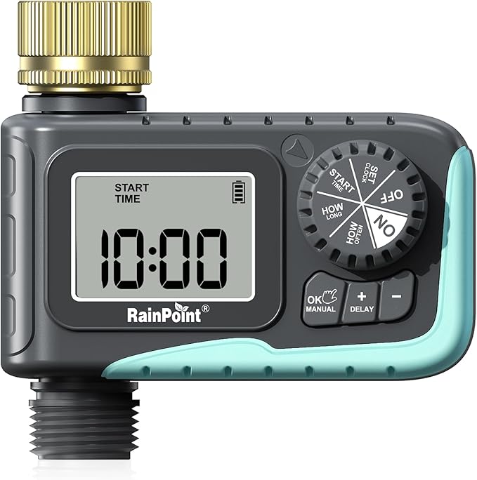 RAINPOINT Sprinkler Timer with Brass Swivel & Garden Hose Nozzle with 9 Adjustable Spray Patterns