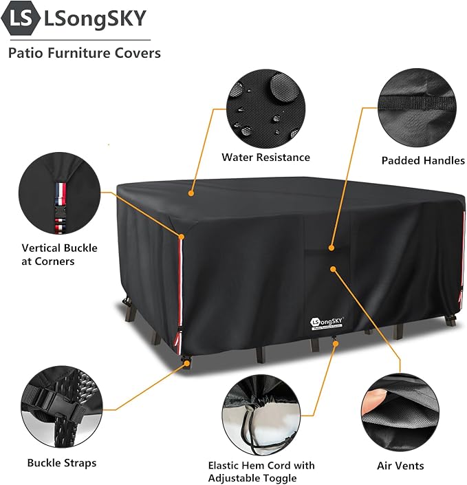 Outdoor Furniture Covers Waterproof,600D Heavy Duty Patio Cover for 5 PCS Sets Sectional Sofa Couch Dining Rocking Swivel Chairs Ottomans Coffee Table,88L x 62W x 28H inch Black