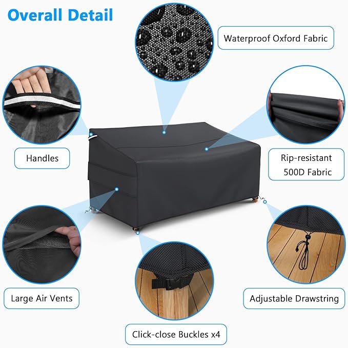 Gasadar Waterproof Outdoor Sofa Cover, 3-Seater Outdoor Loveseat Cover, 79" L×37" D×35" H, Black