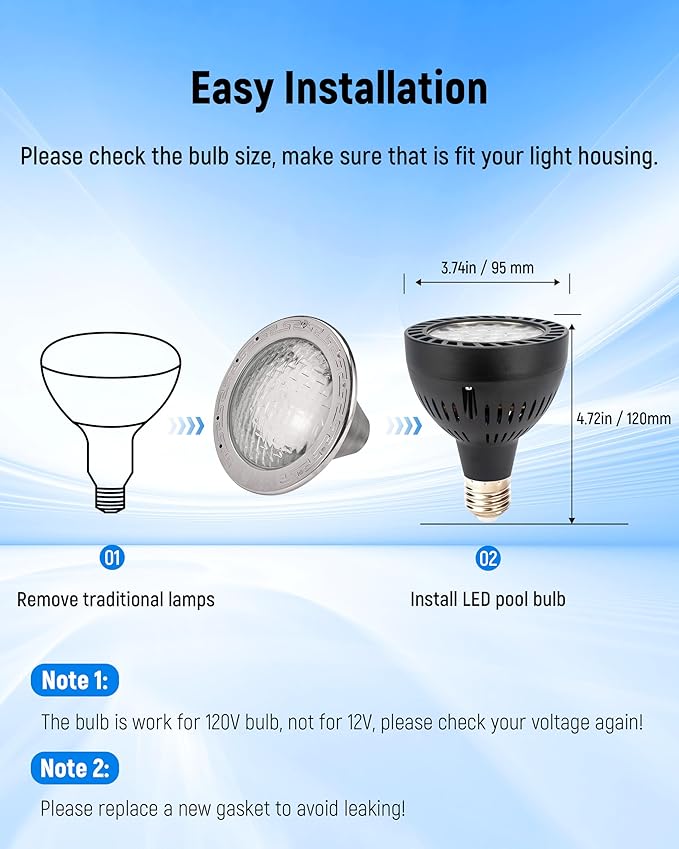 120V 65W LED Pool Lights for Inground Pool, High Bright White 6000K Swimming Pool Light Bulb Replaces up to 300W-650W Traditional Bulb for Pentair Hayward Pool Light Fixtures (Pool Light 65W)