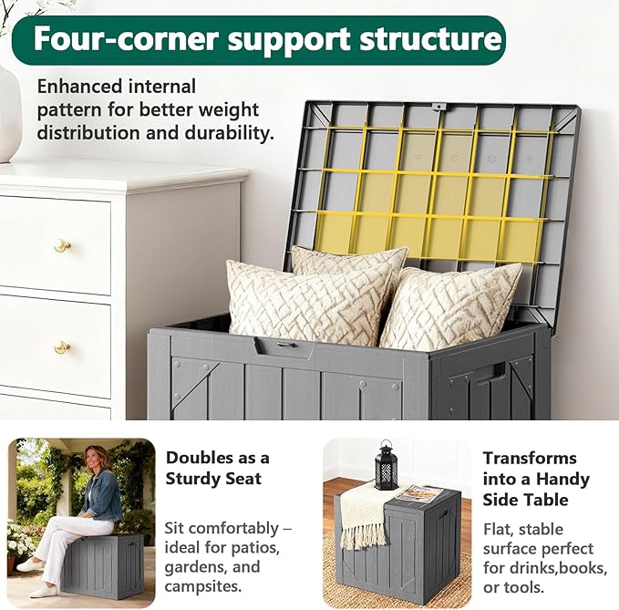 Outdoor Storage Box,30 Gallon Deck Box Outdoor Storage Bench Outside Waterproof Resin Storage Bench, Lockable Patio Cushions, Garden Tools Storage For Furniture, UV Resistant Gray