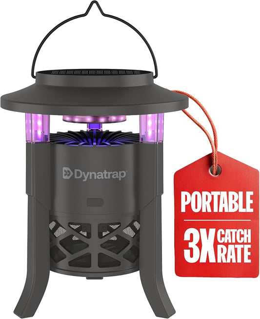 Dynatrap Outdoor Bug Trap, Tungsten 1/4 Acre Mosquito, Fly, Gnat, Moth Trap | UV LED Light, Chemical-Free Bug Zapper Alternative, Rechargeable, Portable Flying Insect Catcher with Cordless Capability