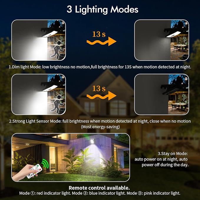 Clip-On Solar Motion Lights Outdoor Waterproof, 4 Pack (2 Pack 36 LEDs +2 Pack 70 LEDs) with Adjustable Color Temperatures, USB Charging & Remote Control, Perfect for Fence, Garage, Yard, Camping
