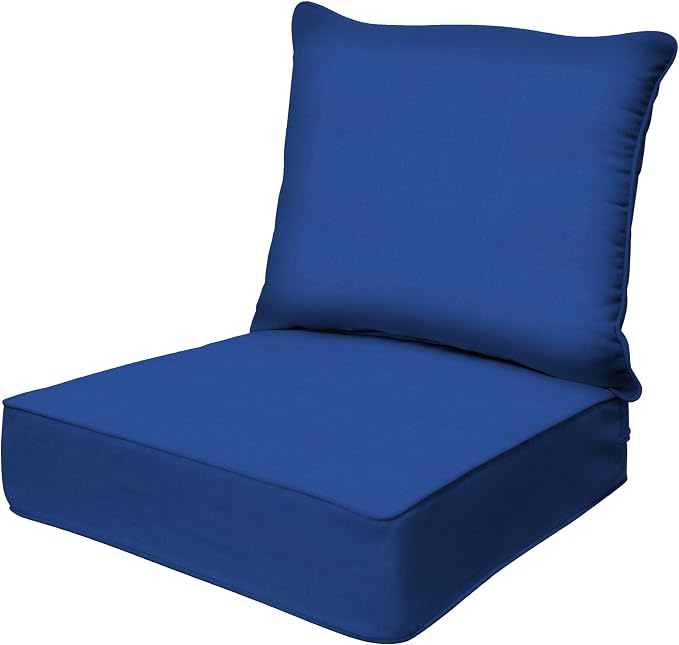 Honeycomb Outdoor Heritage Deep Seat, 24 x 23, Textured Solid Sapphire Blue Chair Cushion with Removable Cover, for Patio Furniture