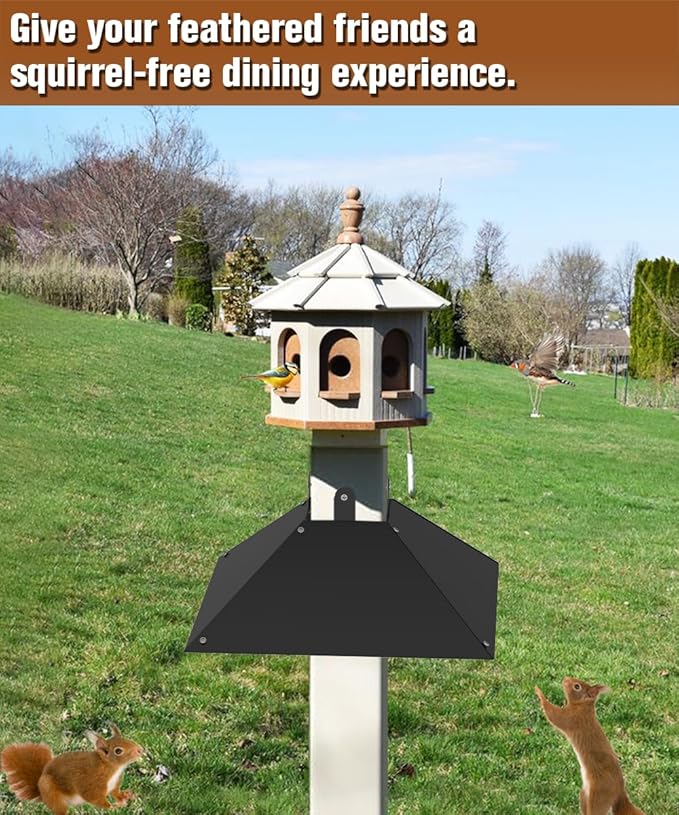 Metal Squirrel Baffle for 4x4 Post, 17 Inch Squirrel Proof Baffles for Bird Feeder Poles, Outdoor Squirrel Guard for Wooden Pole to Deter Squirrels and Raccoons from Bird Houses, 2 Pack