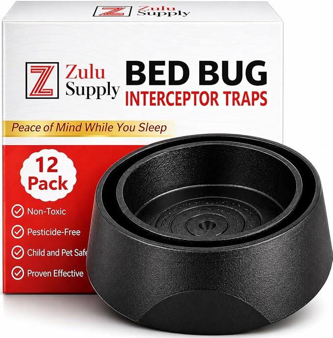 Bed Bug Interceptor Traps – Black 12-Pack Passive Monitor & Detection Trap – Universal Fit for Bed & Furniture Legs – Reusable Non-Climbable Wall Pest Control Protection (Black 12-Pack)