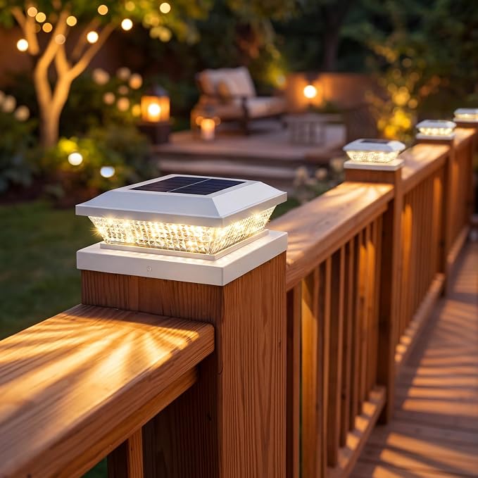 Mlambert 4x4 Solar Post Cap Lights Outdoor 16 Pack, Waterproof Solar Fence Light for Wooden/Vinyl Post, 2 Color Outside Deck Patio Porch Decor, White