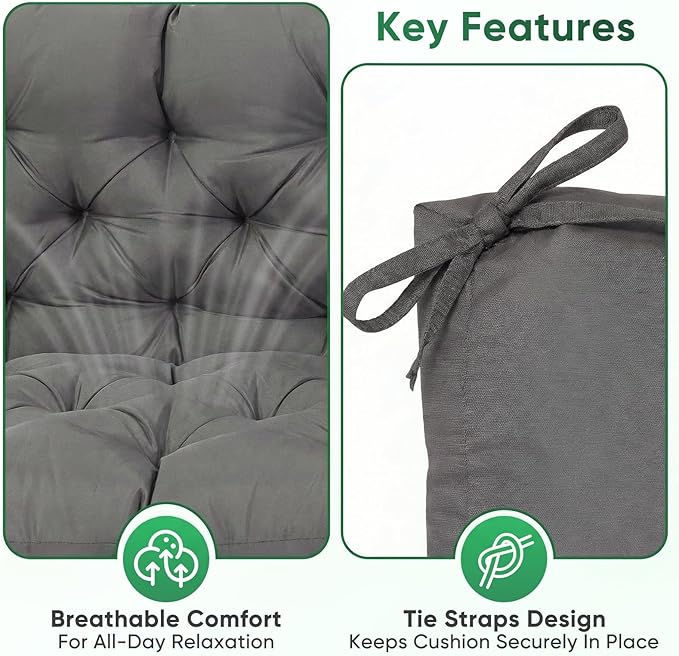 Porch Swing Cushions 60 Inch Waterproof,2 3-Seater Replacement for Outdoor Furniture with Backrest and Straps, Thick 4" Swing Seat Bench Cushion for Loveseat Glider Bench Patio Lawn Backyard