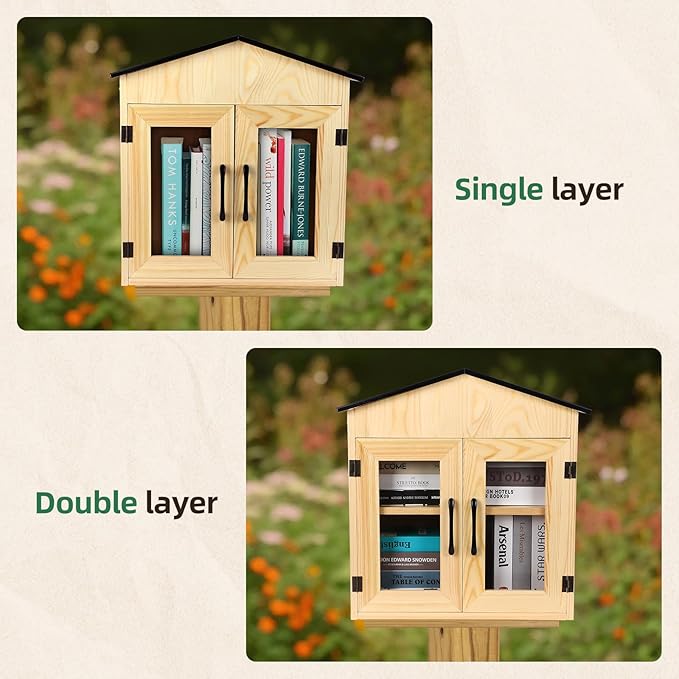 Outdoor Library Outdoor Book Box Storage Small Wooden Cabinet Little Literature Box for Neighborhoods Community and Schools Sharing Books, Flyers, Newspapers