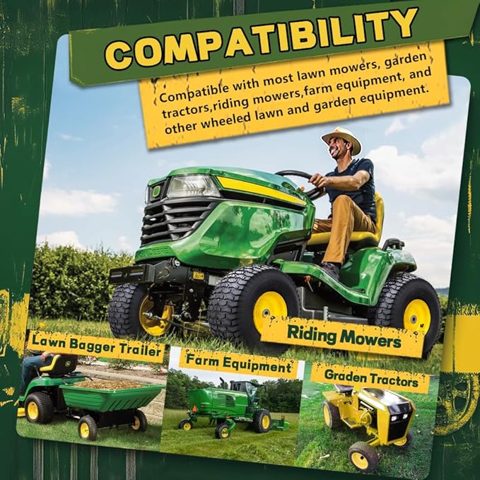 15x6.00-6 Tubeless Tire and Wheel Assembly(2 Pack) ，Replacement Riding Lawn Mower Front Tires,Compatible withRiding Mowers and Lawn Tractor, 3" Centered Hub and 3/4" Bushings（Yellow)