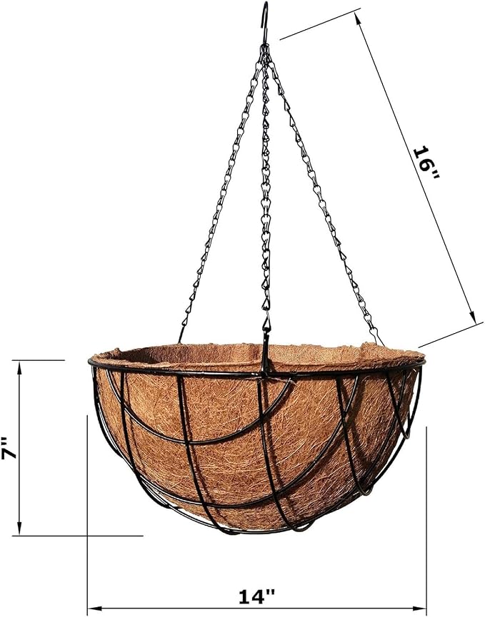 MTB Supply 4 Pack 14 Inch Garden Hanging Baskets Vintage Geo with Coco-Liner for Home Balcony Patio Decoration Outdoor Hanging Planter