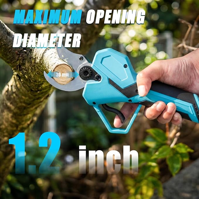 Electric Pruning Shears, 21V Max Cordless, Blue, with 2 Batteries, Charger, Carrying Case, Gloves, Sharpening Stone, and Accessories