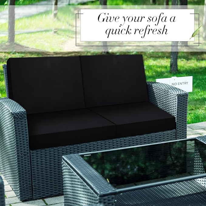 Newwiee 8 Pcs Stretch Patio Outdoor Cushion Covers Replacement for 4 Backrests and 4 Patio Cushions Covers, Waterproof Couch Sofa Slipcover Furniture Protector, Thin Fabric Breathable(Black)