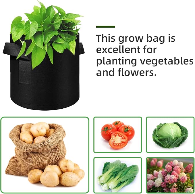 48 Pack 5 Gallon Plant Grow Bags, Thickened Nonwoven Fabric Pots with Handles, Vegetable Planter Bags Containers, Cloth Planters for Garden Vegetable/Flower/Plant/Fruits Outdoor (Black)