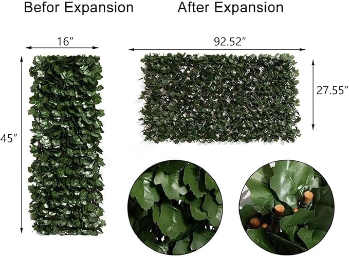 DOEWORKS Expandable Fence Privacy Screen for Balcony Patio Outdoor(Double Sides Leaves), 1PC Faux Ivy Fencing Panel for Backdrop Garden Backyard Home Decorations