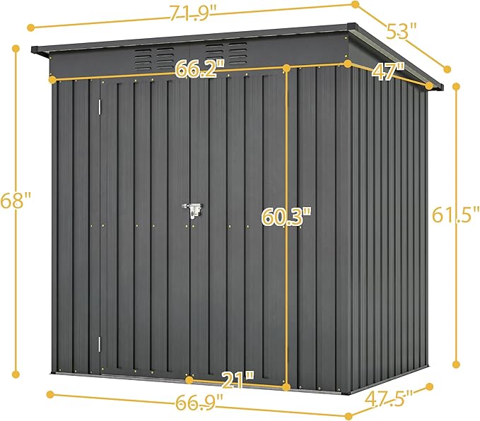 YOPTO 6x4 FT Outdoor Storage Shed,Metal Heavy-Duty Tool Shed with Hinged Door and Padlock,Waterproof Garden Shed W/Vents,All Weather,Foldable House for Garden Backyard,Lawn,Black