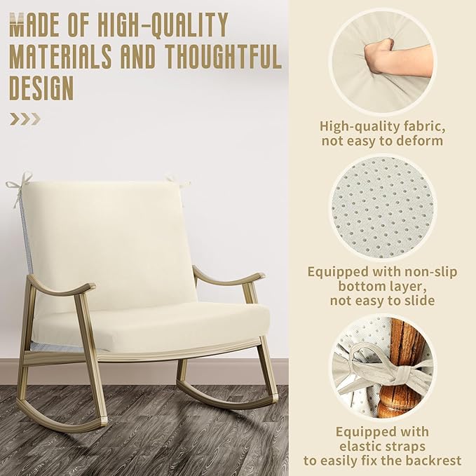 Tudomro 4 Pcs Outdoor High Back Chair Cushion Covers (Not Includes Cushion) Waterproof Patio Replacement Rocking Chair Slipcover Seat Pad Cover with Tie for Furniture (Beige,44'' X 21'')