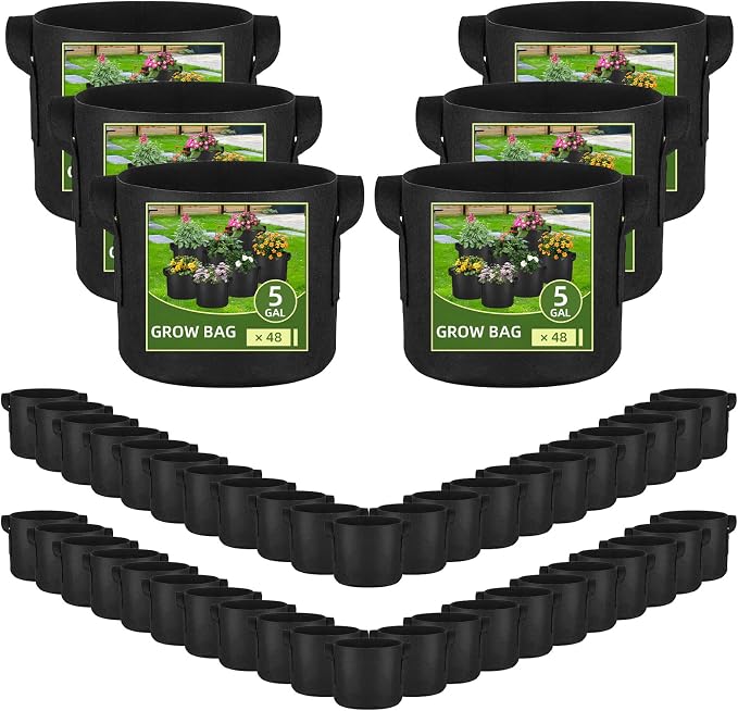 48 Pack 5 Gallon Vegetable/Flower/Plant Grow Bags, Heavy Duty Thickened Nonwoven Plant Fabric Pots Aeration Fabric Planters with Handles