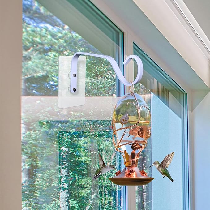 4-Pack Window Bird Feeder Hook, Strong Hanger with Traceless Adhesive & Screws, Window Mounted Load-Bearing Hook for Bird Feeders, Wind Chimes, Plants (White)