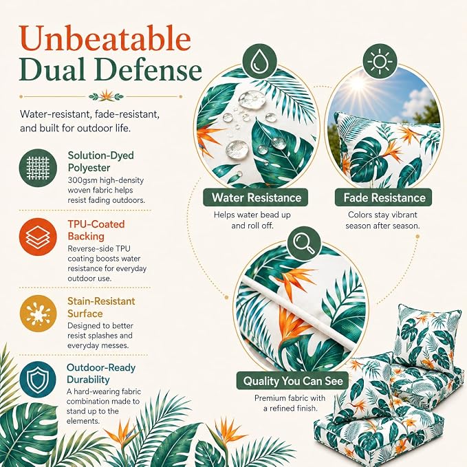 22x22 Waterproof Outdoor Chair Cushions Set of 2, Patio Cushions for Outdoor Furniture Water-Resistant & Fade-Resistant, Deep Seat & Back Cushion for Wicker Sofa (Yellow Leaf)