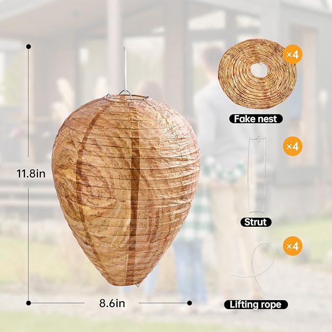 4 Pack Hanging Paper Fake Wasp Nests for Home(Brown)