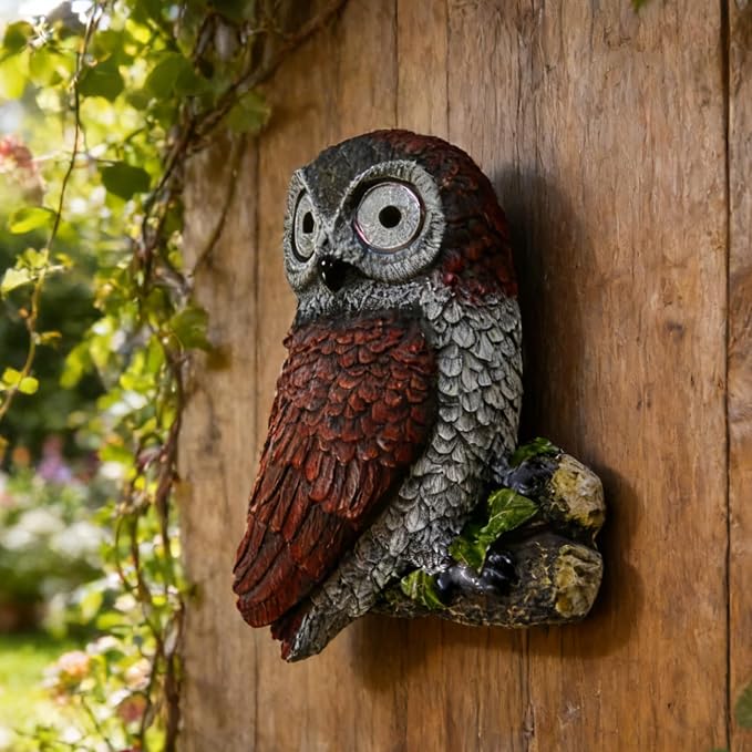Sheaifun Owl Garden Statue Owl Solar Lights Outdoor Garden Resin Yard Outdoor Hanging Decor for Outside Gardening Housewarming Gifts for Women 5.5x2.5x7.5 Inch