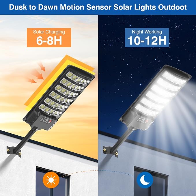 Solar Street Lights Outdoor Waterproof ,26000LM 6500K 320°Wide Angle Flood light, LED Solar Parking Light with Motion Sensor and Remote Control for Outdoor, Streets, Courtyards,Parking Garages,-4Pack