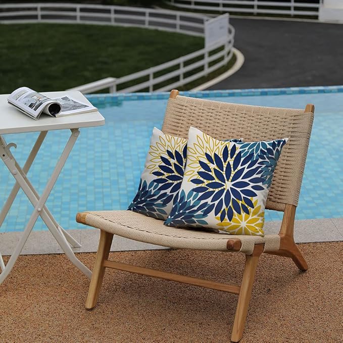 DFXSZ Blue Yellow Flower Pillow Covers 18x18 Inch Set of 2 Outdoor Throw Pillows Outdoor Waterproof Decor for Living Room Sofa Patio Funiture Garden Floral Polyester Pillow Covers 012D18