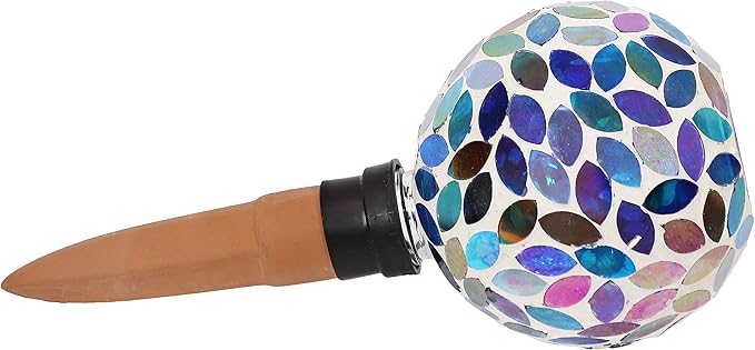 Sunnydaze Mosaic Glass Plant Watering Globe with Clay Spike - Decorative Self-Watering Planter Insert - Water Dripper for Plants - 9.5" - Spring Petals - Set of 24