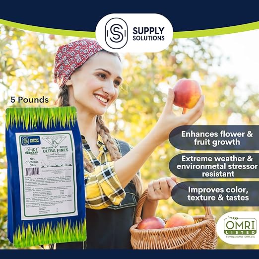 Supply Solutions Sulfate of Potash 0-0-50 - Organic Potash Fertilizer - Suitable for Fertigation, Drip Systems, Foliar, Hydroponics, Greenhouse Use - Ideal for Flowers, Fruits, Gardens (5 Pounds)
