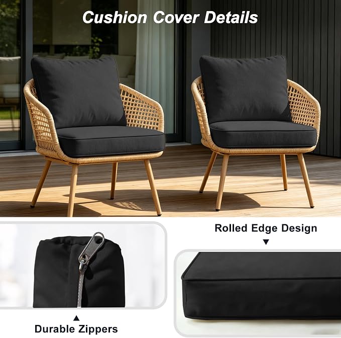 4-Piece Outdoor Patio Cushion Covers, Seat & Back Replacement Set, Covers Only for Patio Furniture, Porch, Deck, Balcony (4Pcs-Black, 24 * 24 * 4-inch)