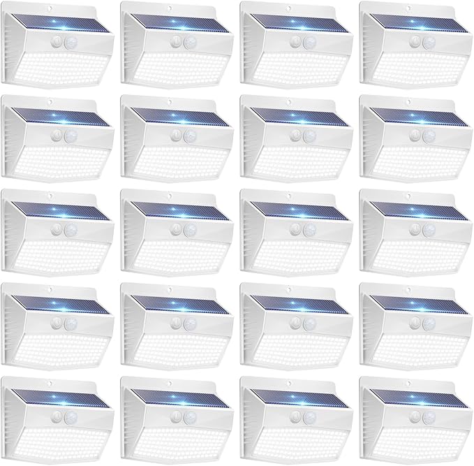 Peasur Solar Lights Outdoor Motion Sensor [20 Packs] Security Light with 3 Lighting Modes Wall Lights Waterproof Solar Powered Lights for Garden Fence Yard, White