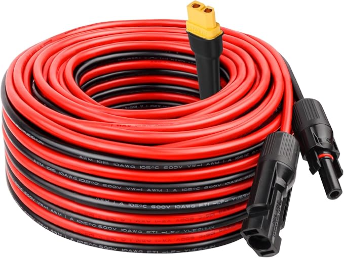 MOOKEERF Solar to XT60 Extension Cable 10AWG 50FT Solar Connector to XT60 Adapter Cable for Solar Panel to Portable Power Station Solar Generator Battery Pack