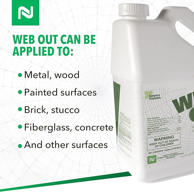 Nisus Web Out Cobweb Eliminator and Repels Spiders, Ants, Mosquitoes, Cockroaches, Aids in Web Control, Ready-to-Use Biodegradable Spray, 1 Gallon