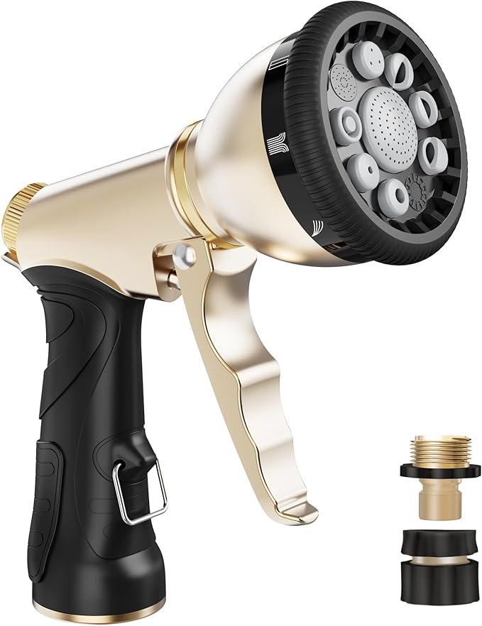 RAINPOINT Garden Hose Nozzle, 9 Spray Patterns Hose Sprayer Nozzle, Heavy Duty Metal Water Hose Nozzle, Adjustable Hand Sprayer, Watering Plants and Lawn, Pet Showering, Gray