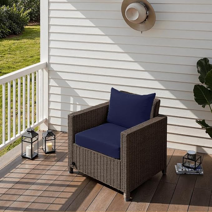 PatioGlow Outdoor Seat Cushion Set 22 x 22 x 4 Inch, Waterproof & Fade Resistant Patio Furniture Cushions with Removable Cover and Ties, Thick Deep Seating Pads for Outside Chair Sofa Couch, Dark Blue