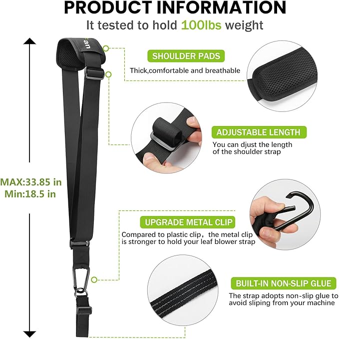 Trimmer Strap for Weed Eater Shoulder Strap Harness [Upgraded Metal-Clip], Compatible with EGO/Greenworks String Trimmer, Leaf Blower, & Shrub Trimmers