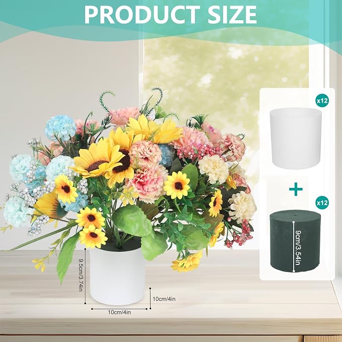 24 Set Plastic Cylinder Planter Box 4 x 4 Inch Flower Boxes for Arrangements White Round Plastic Flower Box with Removable Foam Blocks Liner for Centerpiece Home Wedding Garden Decor (Classic)